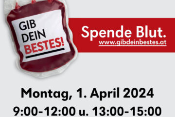 Blutspenden in der Mittelschule Ottenschlag am Montag, 1. April 2024 von 9 - 15 Uhr (Mittagspause von 12- 13 Uhr)