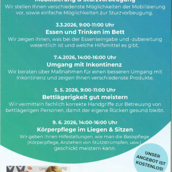 Lernwerkstatt für pflegende Angehörige: Essen und Trinken im Bett