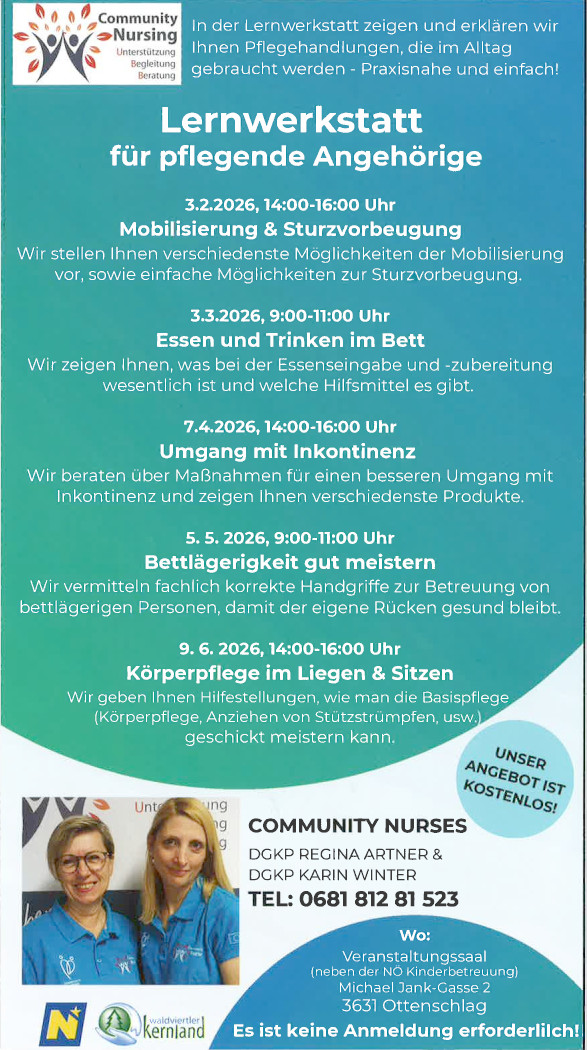 Lernwerkstatt für pflegende Angehörige: Essen und Trinken im Bett